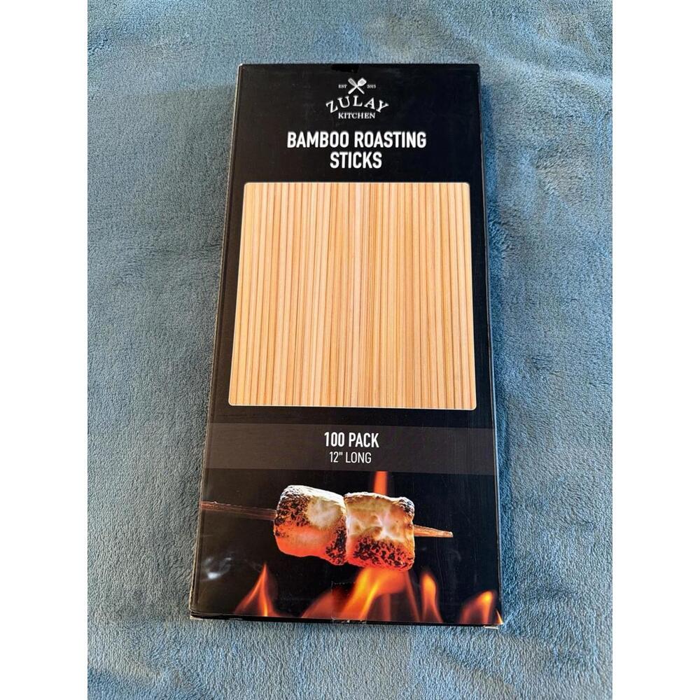 Zulay Kitchen Bamboo Roasting Sticks 100 Pack 12” Marshmallow Skewers New